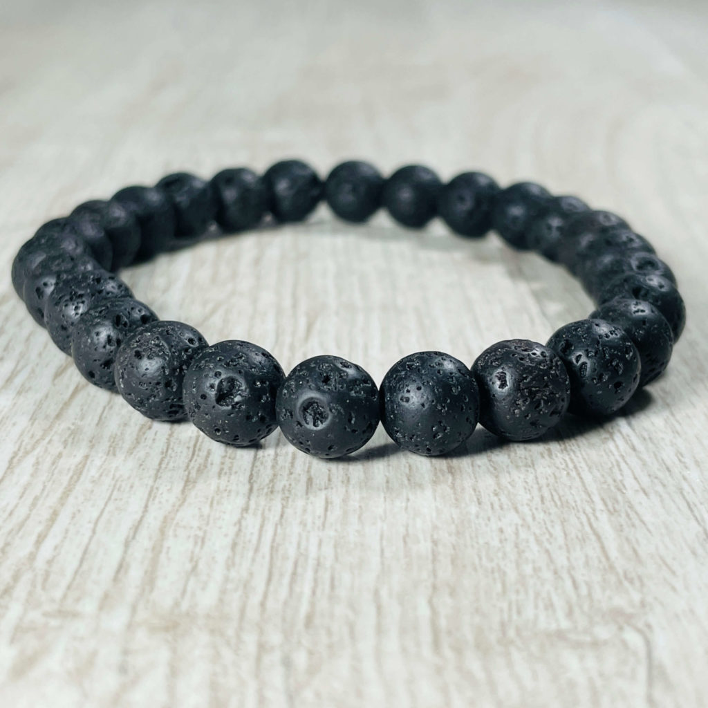 Collier Homme En Pierre De Lave Naturelle - Bracelet Avec Perles De 6mm Et Fermoir Aimanté, Longueur 21cm, Cadeau Homme