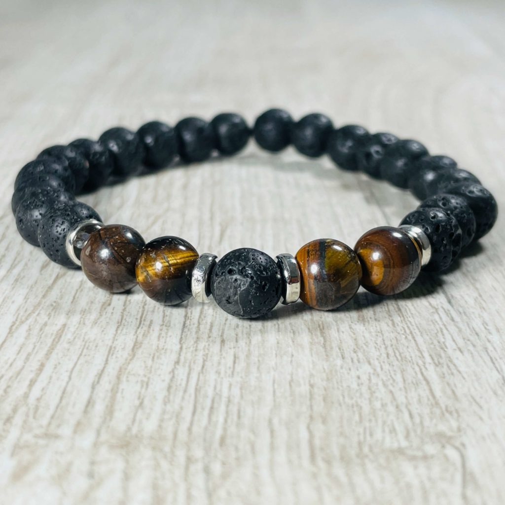 Bracelet Femme Homme Perle Naturelle Oeil De Faucon Pierre DeLave Lithothérapie